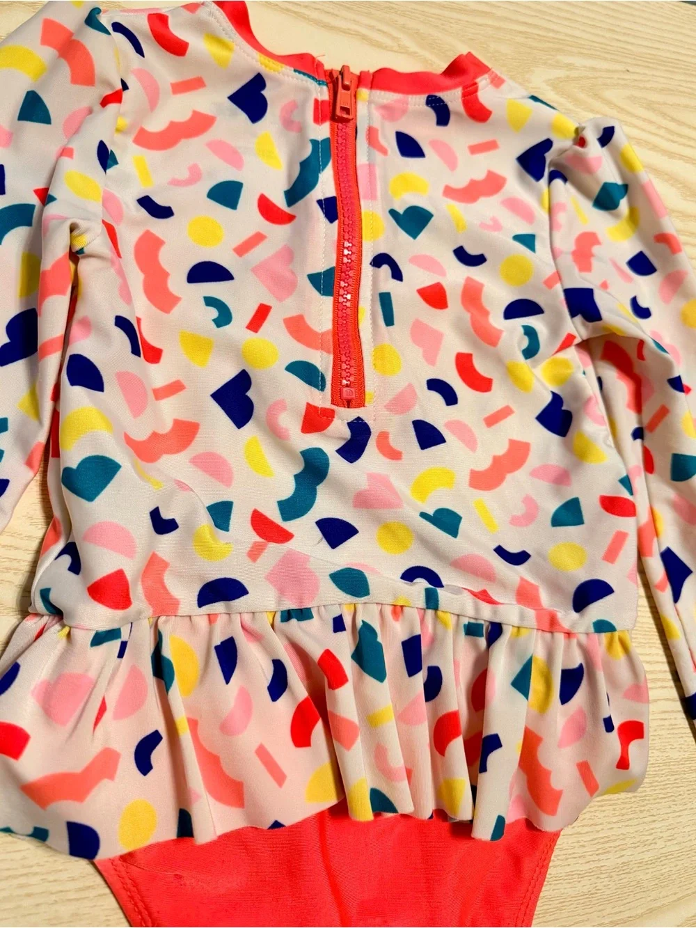 Cat & Jack Long Sleeve Pink Confetti Ruffle One-Piece Swimsuit Size 4T